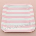 7" Pink Striped Square Paper Plates 60pcs