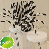 Black Stripe Print Bendy Paper Straws 500pcs