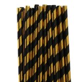 Black Gold Foil Striped Paper Straws 500pcs