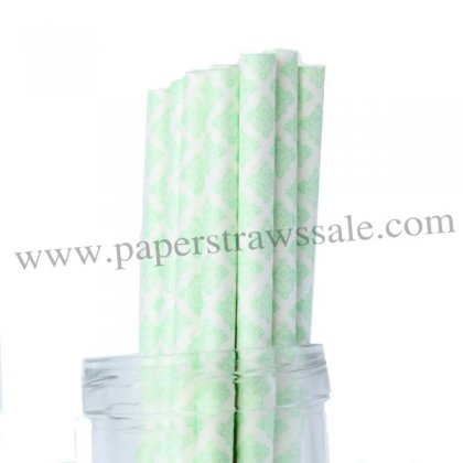 Mint Damask Paper Drinking Straws 500pcs