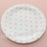 9" Round Paper Plates Pink Polka Dot 60pcs