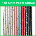Metallic Foil Paper Straws Gold Star 500pcs