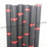 Red Bats Black Halloween Paper Straws 500pcs