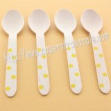 Yellow Polka Dot Print Wooden Spoons 100pcs