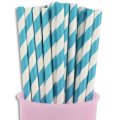 Teal Blue and White Striped Paper Straws 500pcs