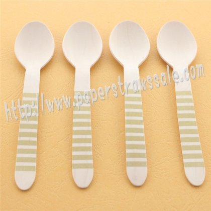 Gold Striped Print Wooden Spoons 100pcs [wspoons019]