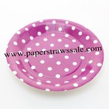 9" Purple Round Paper Plates White Dot 60pcs