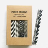 100 Pcs/Box Mixed Black Masquerade Paper Straws