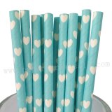 White Heart Light Blue Paper Straws 500pcs