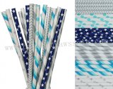 300pcs Blue and Silver Party Paper Straws Mixed