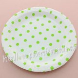 9" Round Paper Plates Green Polka Dot 60pcs