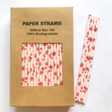 100 Pcs/Box Fruit Red Strawberry Pink Paper Straws