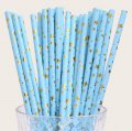 Assorted Star Paper Straws Light Blue Gold Foil 500 pcs