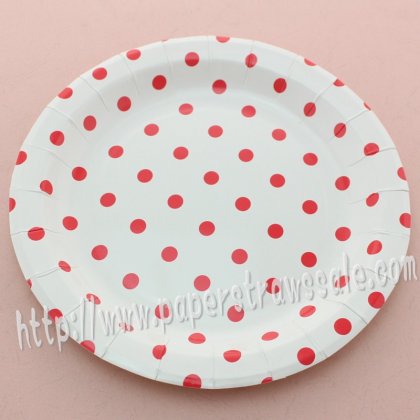 9" Round Paper Plates Red Polka Dot 60pcs