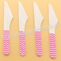Wooden Knives with Hot Pink Chevron Print 100pcs