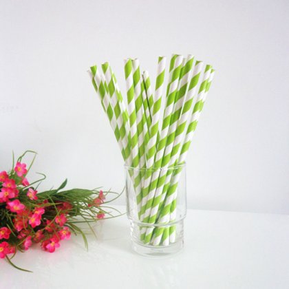 Chartreuse Striped Design Paper Straws 500pcs [spaperstraws025]