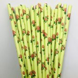 Flower Red Rose Pale Green Paper Straws 500 pcs