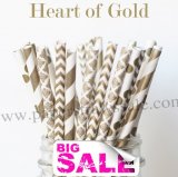 200pcs HEART OF GOLD Paper Straws Mixed