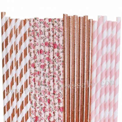 200pcs Rose Gold and Blush Pink Paper Straws Mixed