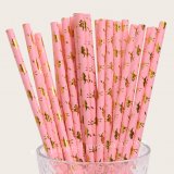 Horse Paper Straws Light Pink Gold Foil 500 pcs