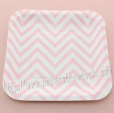 7" Pink Chevron Square Paper Plates 60pcs