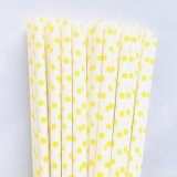 White With Yellow Swiss Dot Paper Straws 500 Pcs