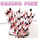 Casino Pink Cards Paper Drinking Straws 500pcs