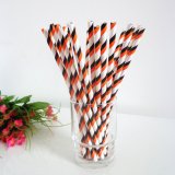 Double Orange and Black Striped Paper Straws 500pcs