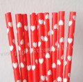 Red Paper Straws with White Heart 500pcs