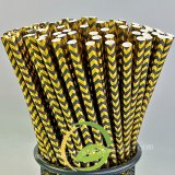 Gold Foil Chevron Black Paper Straws 500 pcs
