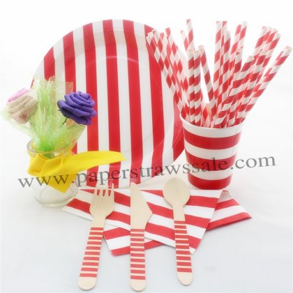 168 pieces/lot Red Striped Christmas Tableware Set [tablewareset012]
