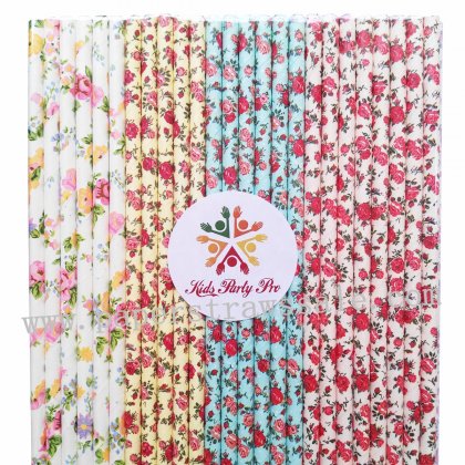 200pcs Colorful Floral Paper Straws Mixed
