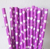 Purple Paper Straws White Heart 500pcs
