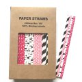 100 Pcs/Box Mixed Black Pink Zebra Diva Paper Straws