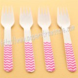 Wooden Forks Hot Pink Chevron Printed 100pcs