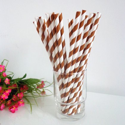 Brown and White Striped Paper Straws 500pcs