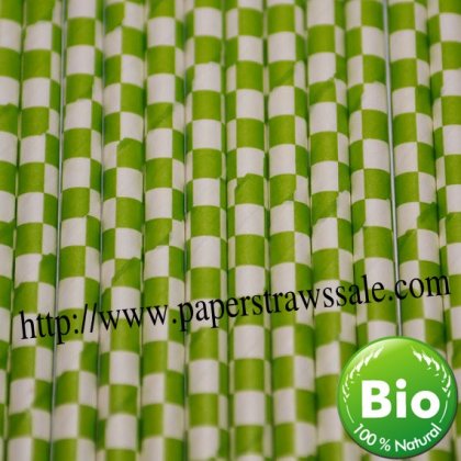 Lime Green Checkered Paper Straws 500pcs