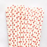 White With Red Swiss Dot Paper Straws 500 Pcs