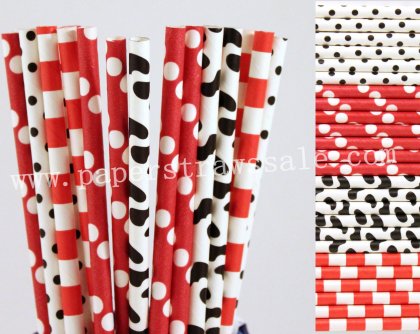 200pcs Red and Black Party Paper Straws Mixed