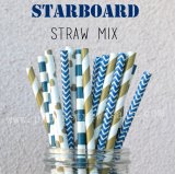 200pcs Starboard Navy and Gold Paper Straws Mixed