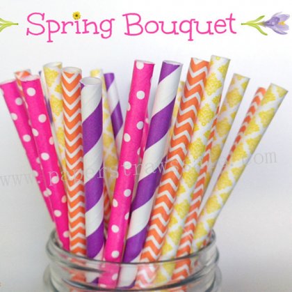 200pcs Spring Bouquet Themed Paper Straws Mixed