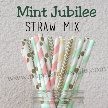 250pcs Mint Jubilee Theme Paper Straws Mixed [themedstraws021]