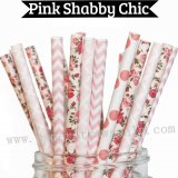 200pcs Pink Shabby Chic Paper Straws Mixed