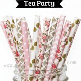 250pcs Gold Pink Tea Party Paper Straws Mixed