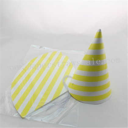 48pcs Yellow Striped Paper Party Hats