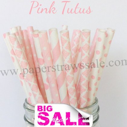 250pcs Pink Tutus Paper Straws Mixed