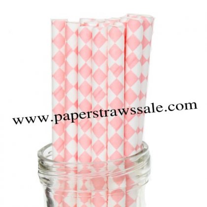 Pink Harlequin Diamond Print Paper Straws 500pcs