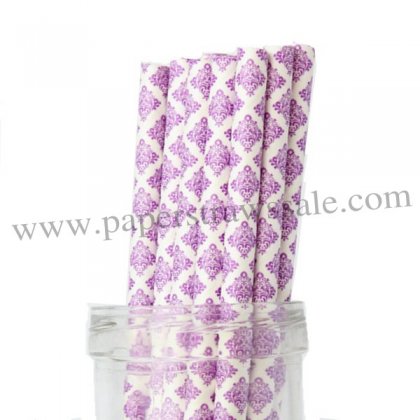 Purple Damask Vintage Paper Straws 500pcs