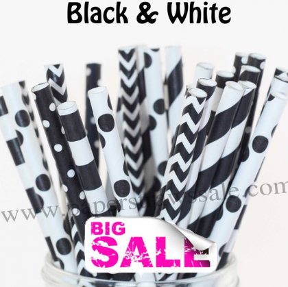 250pcs BLACK & WHITE Theme Paper Straws Mixed [themedstraws087]