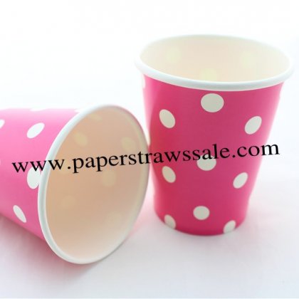 90Z White Dot Deep Pink Paper Drinking Cups 120pcs